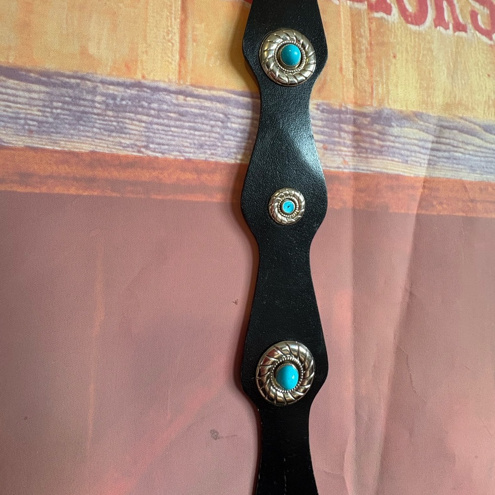 Vintage Western Faux Turquoise Concho Belt - Bonded Leather - Picture 3 of 6